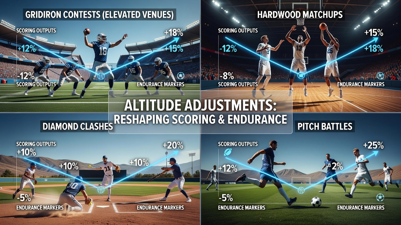 High-altitude stadium view showing thin air effects on sports performance across multiple disciplines
