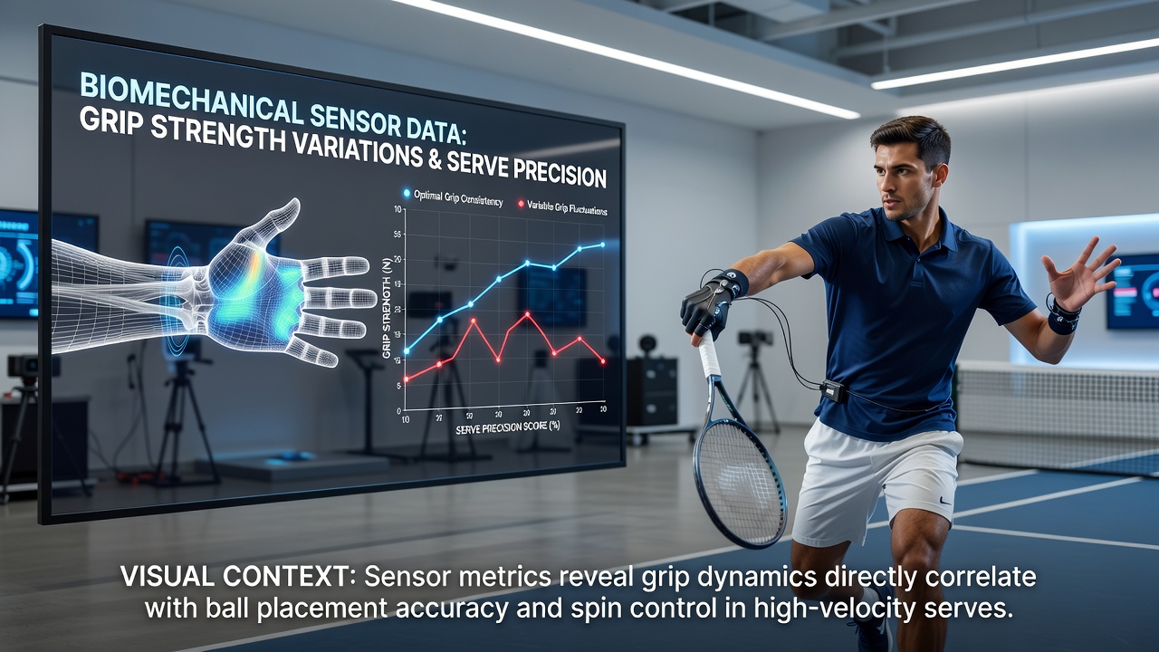 Close-up of sensor data displays showing grip strength metrics during NFL quarterback drills