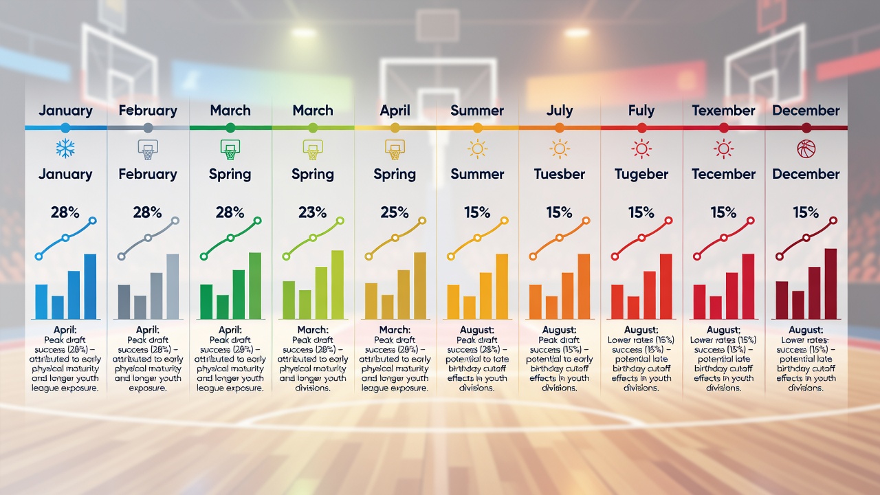 Infographic comparing quarterly birth distributions in NHL, MLB, and NBA draft picks