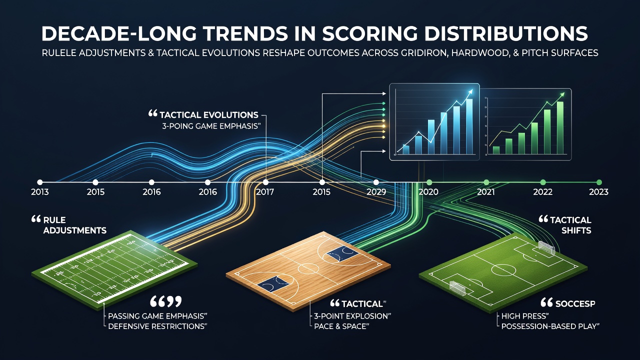 Chart showing scoring trends across NFL, NBA and soccer leagues from 2015 to 2025