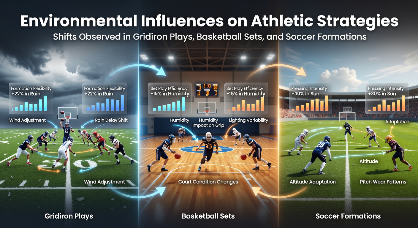 Athletes adapting strategies under varying environmental conditions in gridiron, basketball, and soccer