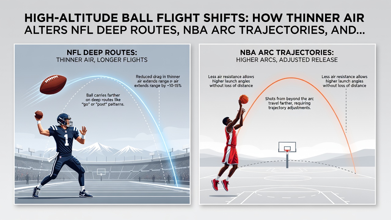 Basketball and baseball trajectory diagrams comparing sea level and high altitude performance metrics
