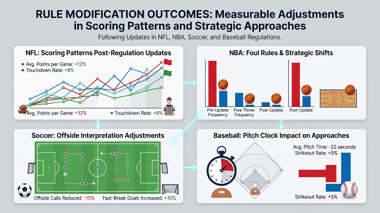 Visual overview of rule changes across major sports leagues showing scoring trends and strategy shifts