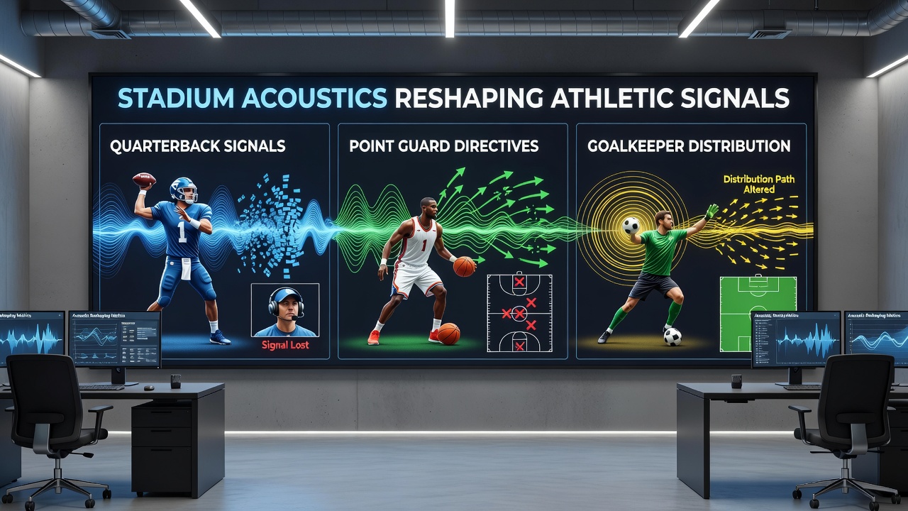 Acoustic mapping diagram showing sound propagation in a basketball arena during a sold-out game