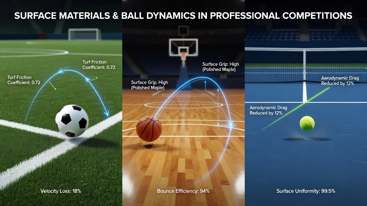 Close-up view of ball interaction with professional sports playing surfaces in competition settings