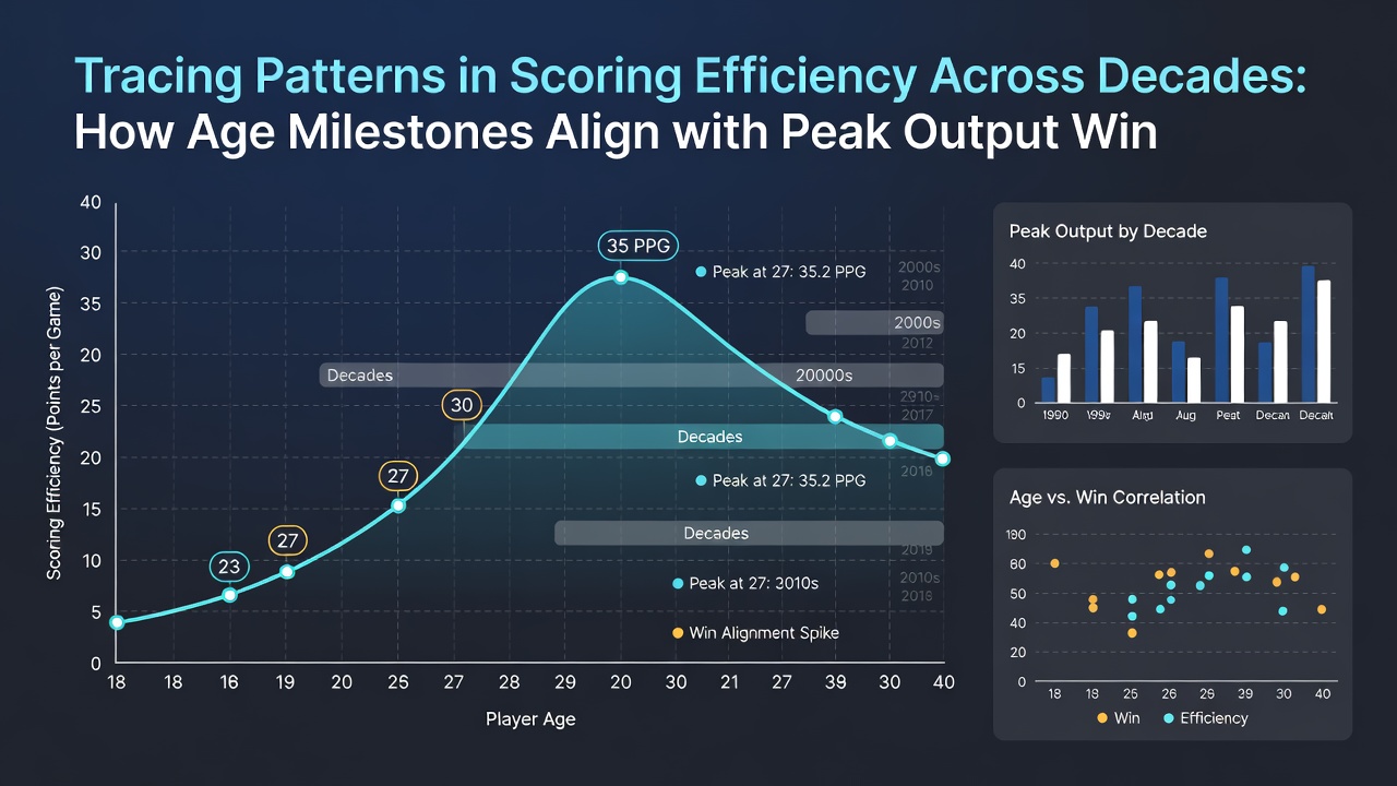 Comparative graph of peak performance ages for scoring positions in NFL, MLB, soccer, and NBA
